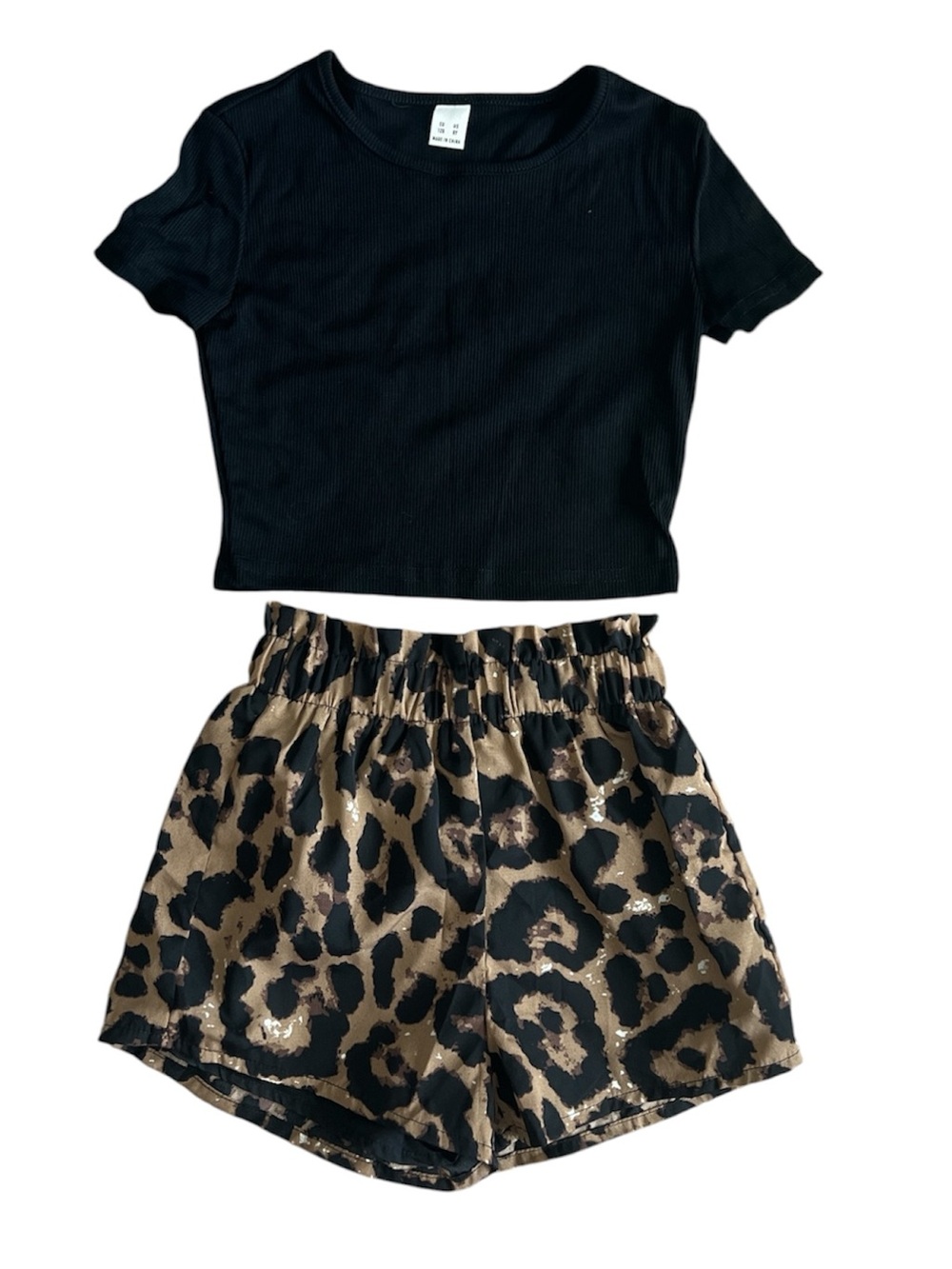 Kids Leopard Print Midi Crop Top Shorts Set Size 8